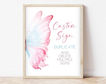 Letrero de mariposa editable para baby shower: acuarela rosa (plantilla de Canva)