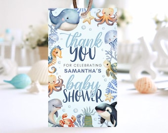 Editable Under The Sea Favor Tag, Under The Sea Baby Shower, Editable Ocean Animals Party Favor Template, Nautical Blue Baby