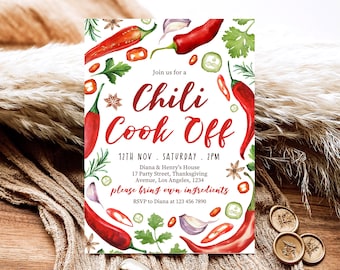 Editable Chili Cook Off Invitation, Chili Party, Friendsgiving Invitation, Fun Chili Cook Off Invite, Fall Potluck Party, Chili Pot Invite