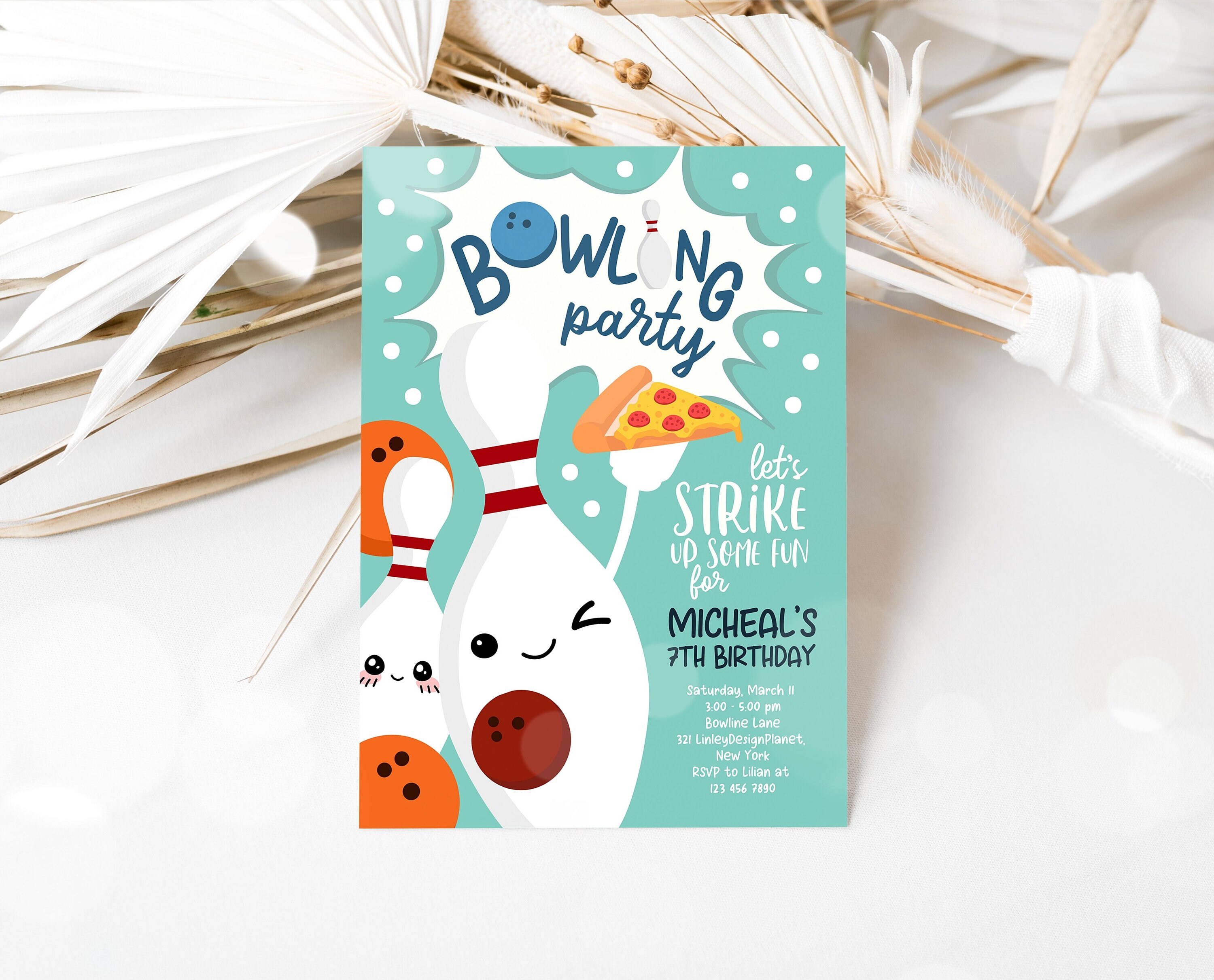 Editable Bowling Birthday Invitation Boy Bowling and Pizza - Etsy