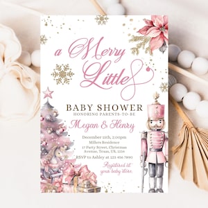 Editable Pink Christmas Nutcracker Baby Shower Invitation, Christmas Girl Baby Shower Invitation, Girl Winter Baby Shower Invitation
