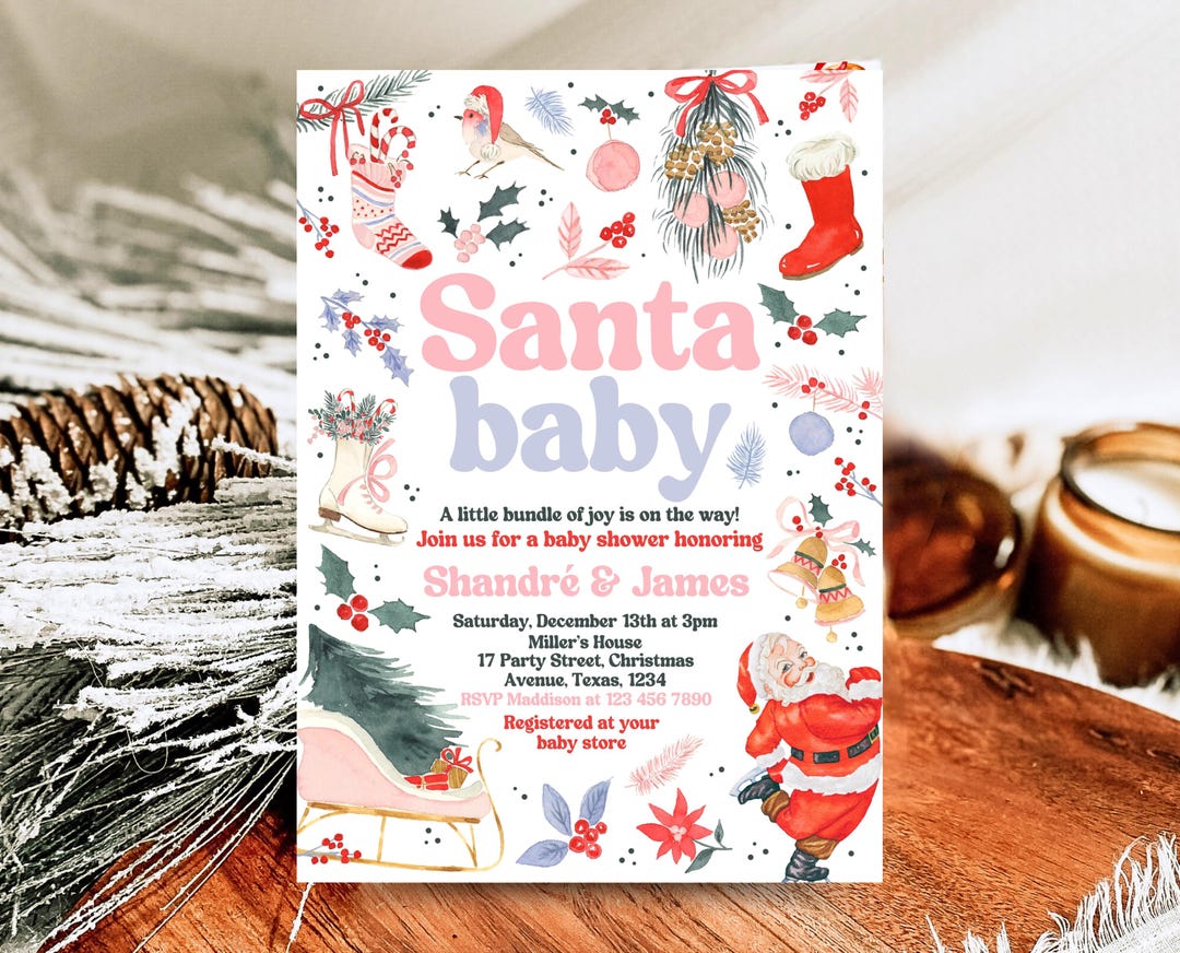 Invitación editable para baby shower de Papá Noel, invitación navideña ...