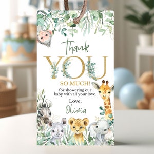 Bearbeitbar Ein wenig Wild One Safari-Babyparty Favor Tag, Safari-Dschungel-Babyparty, Greenery Safari, Tiere Babyparty Danke, SGBS02