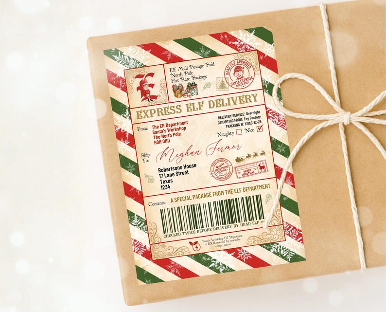 Express Delivery Label Sticker Elf Express Delivery Label Christmas Gift Tag From Santa’s Helper North ...