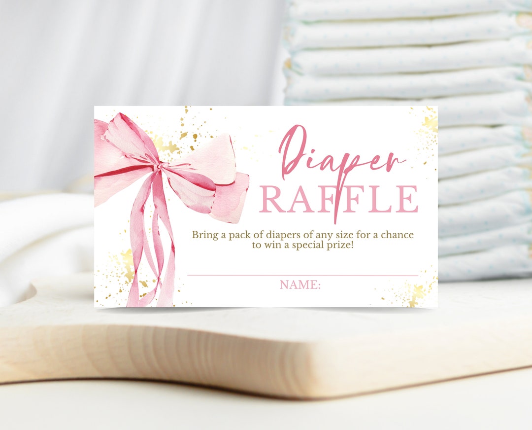 Pink Ribbon G Raffle Pink Bow Baby Shower Diaper Raffle Ticket, Minimalist Baby Shower Pink ...