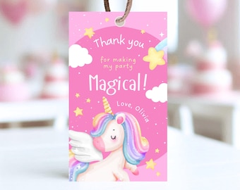 Editable Unicorn Birthday Favor Tag: Rainbow Party Thank You (Instant Download)