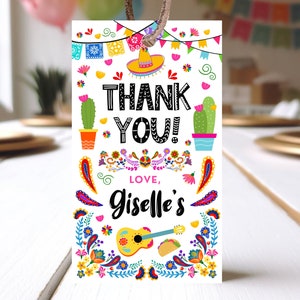 Editable Fiesta Birthday Favor Tag, Mexican Theme Party Tag, Cactus Birthday Thank You Tags, Succulent Fiesta, Floral Fiesta Gift Tag