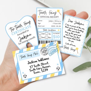 Mini cartas editables para el Hada de los Dientes, mini carta de llegada, carta azul para el Hada de los Dientes, recibo del Hada de los Dientes, descarga instantánea
