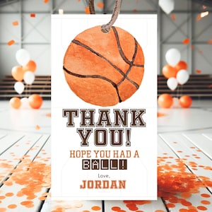 Bewerkbare basketbal verjaardag gunst Tags, basketbal verjaardag gunsten, jongen sport gunsten stickers, afdrukbare sjabloon, BBBC01