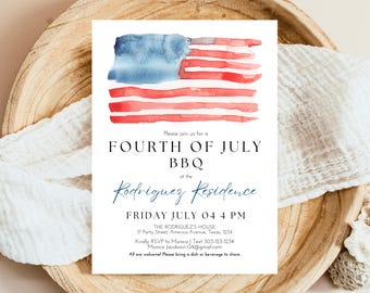 Invito moderno modificabile per il 4 luglio, invito per barbecue del Giorno dell'Indipendenza, invito per barbecue americano, invito per barbecue del 4 luglio, invito per il 4 luglio