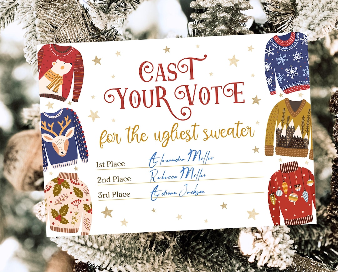 Ugly Sweater Voting Ballots Card, Ugliest Sweater Vote Cards, Christmas ...