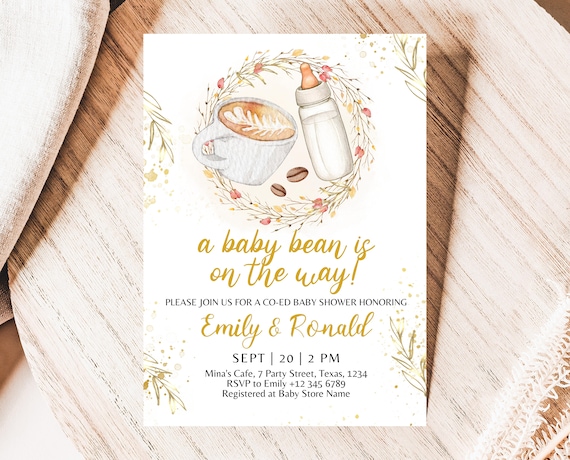 Editable A Baby Bean Is On The Way Invitation, Coffee Baby Shower Invitation, Fall Baby Shower Invite, Neutral Baby Shower Invite