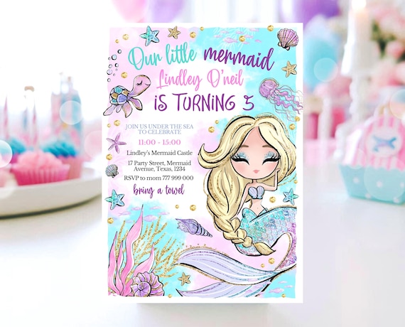 Editable Mermaid Birthday Invitation, Pink Mermaid Invite, Under the Sea Birthday Invitation, Printable Mermaid Invite, Mermaid Invite