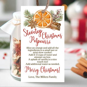 Étiquette-cadeau de Noël modifiable pot-pourri sur la cuisinière, étiquette de cadeau de Noël de professeur, étiquette de cadeau de Noël du voisin, étiquette de parfums de Noël, imprimable