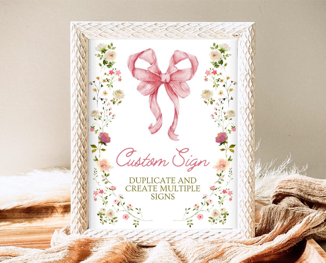 Floral Baby Shower Custom Sign: Pink Bow, Wildflower (digital Download ...