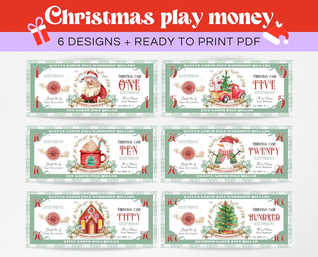 Printable Christmas Money, North Pole Dollar Bill Kid's Activity , Ready to Print Christmas Play Money - Etsy Norway printable-christmas-money-north-pole-dollar-bill-kid-s-activity-ready-to-print-christmas-play-money-etsy-norway