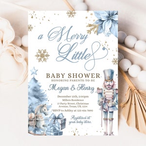 Editable Blue Christmas Nutcracker Baby Shower Invitation, Christmas Boy Baby Shower Invitation, Boy Winter Baby Shower Invitation