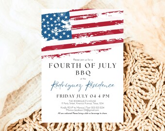 Invito moderno modificabile per il 4 luglio, invito per barbecue del Giorno dell'Indipendenza, invito per barbecue americano, invito per barbecue del 4 luglio, invito per il 4 luglio