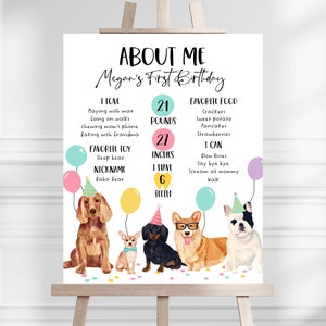 Puppy Themed Birthday Milestone Sign Template, Puppy Birthday Party About Me Sign, Minimalist Dog Birthday Decor, Printable Sign, GDBP01