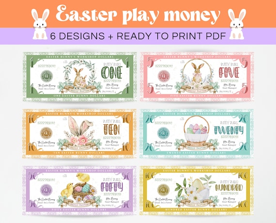 Easter Play Money, Easter Hunt Bunny Bucks, Printable Easter Dollar Bill