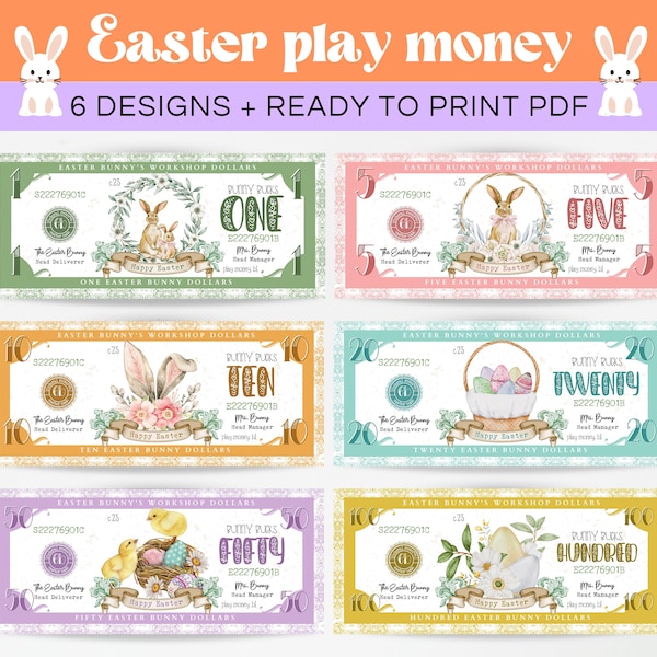 Easter Play Money, Easter Hunt Bunny Bucks, Printable Easter Dollar Bill