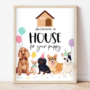 Modifiable décorer une enseigne de niche, signe d&#39;anniversaire de chiot, décoration de table de fête d&#39;anniversaire de chien, modèle imprimable