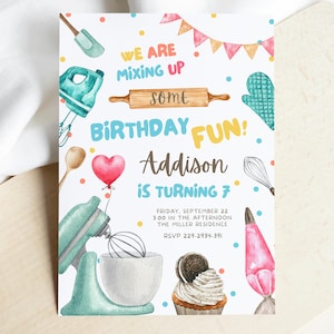 Editable Baking Birthday Party Invitation, Kids Cooking Birthday Girl ...