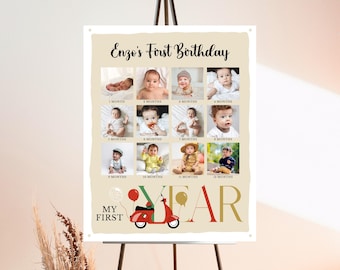 Editable Scooter Uno Birthday My First Year Sign Italian Themed Party Milestone Poster Printable Italian First Birthday Baby Boy 12 Months