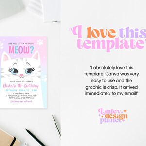 Invitation d'anniversaire modifiable pour chaton Kitty Cat Fête d'anniversaire de chat Inviter chat Are You Kitten Me Pink Kitten Party Girl Téléchargement imprimable, 45 GBP image 9