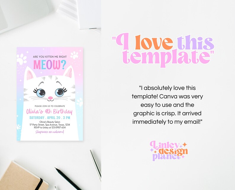 Invitation d'anniversaire modifiable pour chaton Kitty Cat Fête d'anniversaire de chat Inviter chat Are You Kitten Me Pink Kitten Party Girl Téléchargement imprimable, 45 GBP image 9