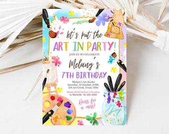 Editable Painting Art Birthday Invitation, Art Party Birthday Invite, Girl Craft Party Invitation, Printable Girl Art Birthday Theme Invite