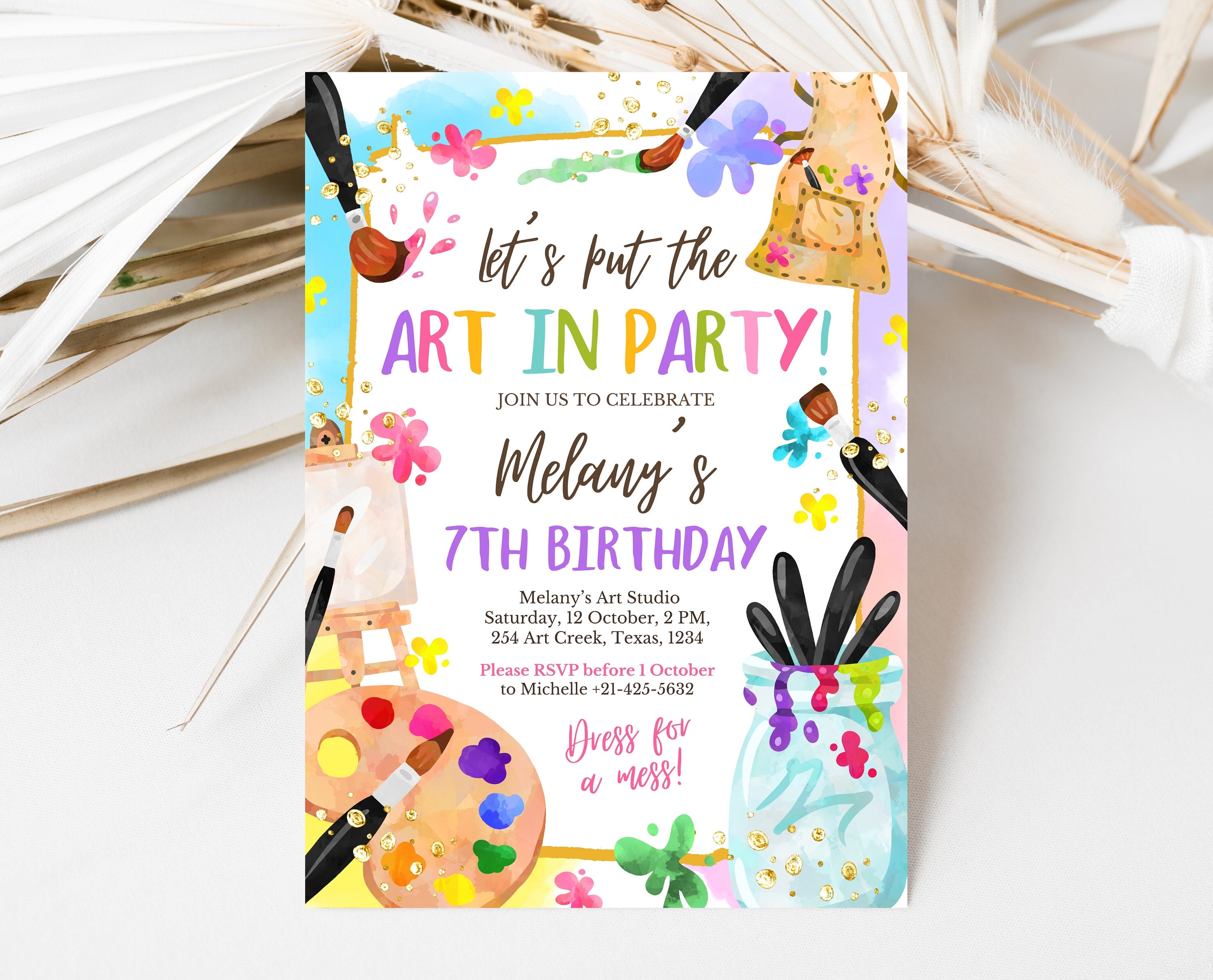 Editable Painting Art Birthday Invitation, Art Party Birthday Invite, Girl  Craft Party Invitation, Printable Girl Art Birthday Theme Invite - Etsy, image size:3000x2423
