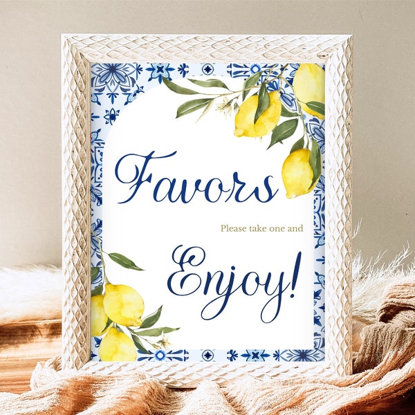 Favors Sign Mediterranean Lemon Baby Shower, Blue Tiles Theme, Italy Baby Shower Decor, Navy Lemon Baby Shower Babies Are Sweet Sign, MLBS01