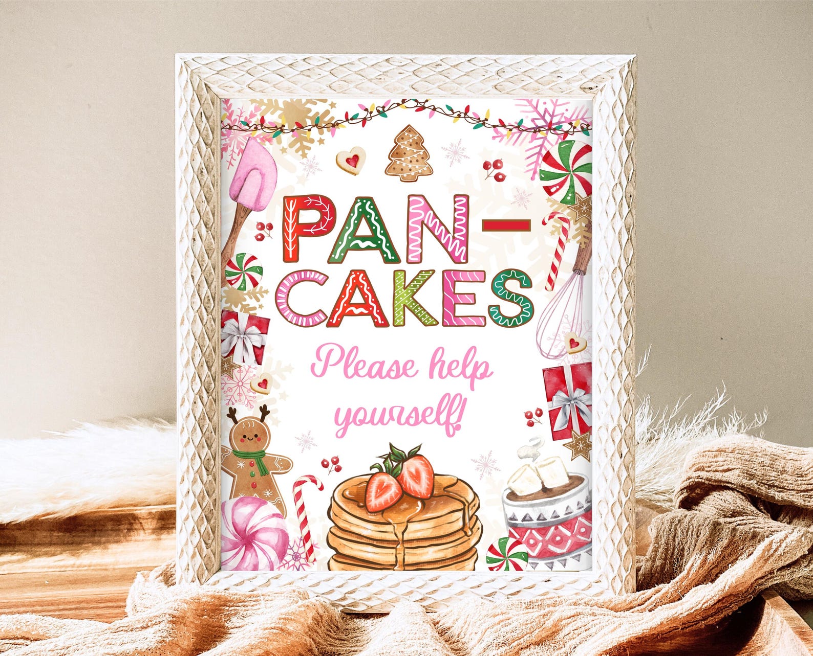 Christmas Pancake Station Sign, Pink Christmas Make A Pancake Sign ...