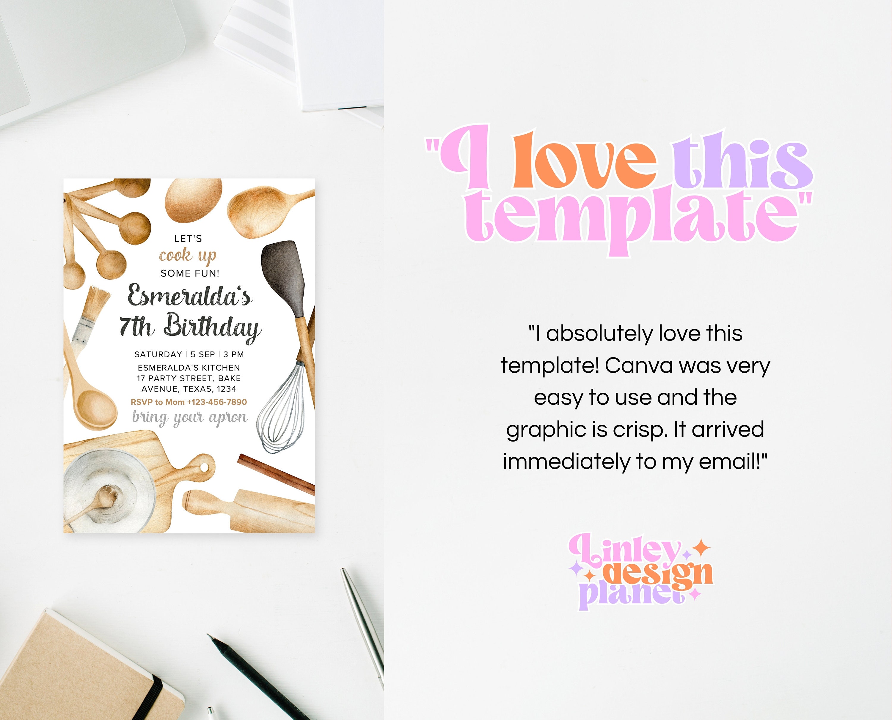 Editable Cooking Party Birthday Invitation, Baking Cooking Party, Chef ...