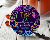 Editable Neon Halloween Favor Tag Template, Spooky Halloween Party Thank You Tag, Printable Neon Halloween Gift Tag, Neon Gifts Tag, PHBP07