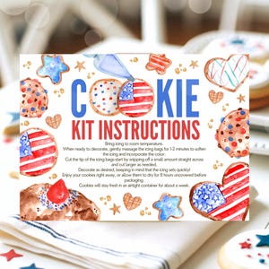 Bearbeitbare 4. Juli Cookie Anleitungskarte, dekorieren Sie Ihren eigenen 4. Juli Cookie, Cookie Decorating Kit DIY, printable, Instant Download