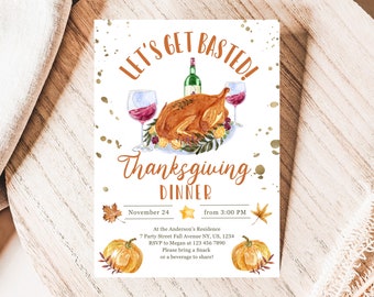 Friendsgiving Dinner Invitation Template, Thanksgiving Dinner Party Invitation, Printable Thanksgiving Party Invite