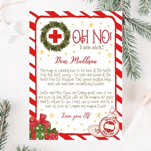 Carta de aviso de recuperação de elfo editável, carta de doença de elfo, notas de elfo, ideias de elfo de Natal, atividades para elfo de Natal, download instantâneo, CEC02
