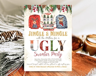 Editable Ugly Sweater Party Invitation, Christmas Ugly Sweater Invite, Ugly Sweater Party, Elfed Up Ugly Sweater Party, Printable, USP02