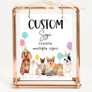 Enseigne personnalisée modifiable pour anniversaire chien et chat, fête d&#39;anniversaire de chiot, enseigne imprimable chiot et chaton, bannière d&#39;anniversaire, imprimable, entièrement modifiable