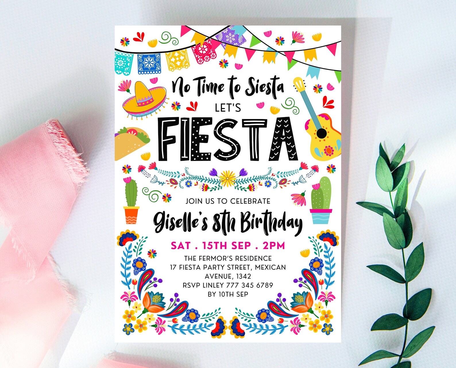 Fiesta Pattern Invite Editable Fiesta Birthday Invitation, Mexican Theme Party Invite ...