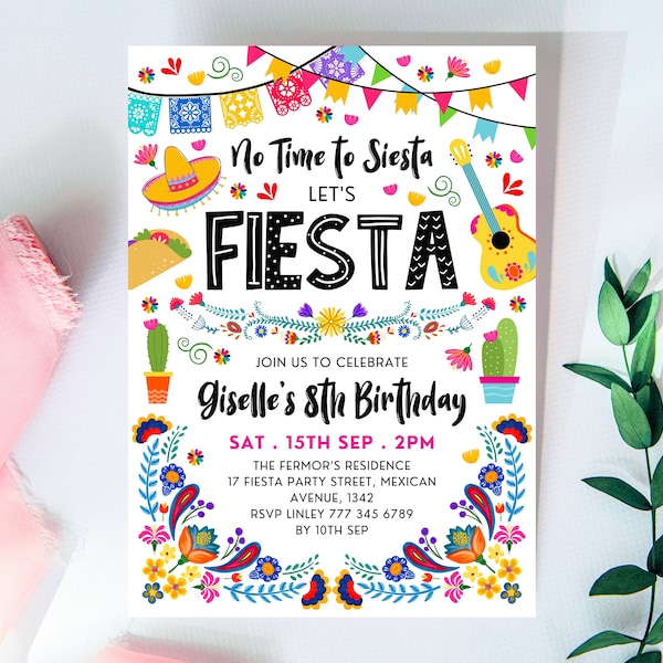 Editable Fiesta Birthday Invitation, Mexican Theme Party Invite, Printable Invite, Cactus Birthday, Succulent Fiesta, Floral Fiesta Invite