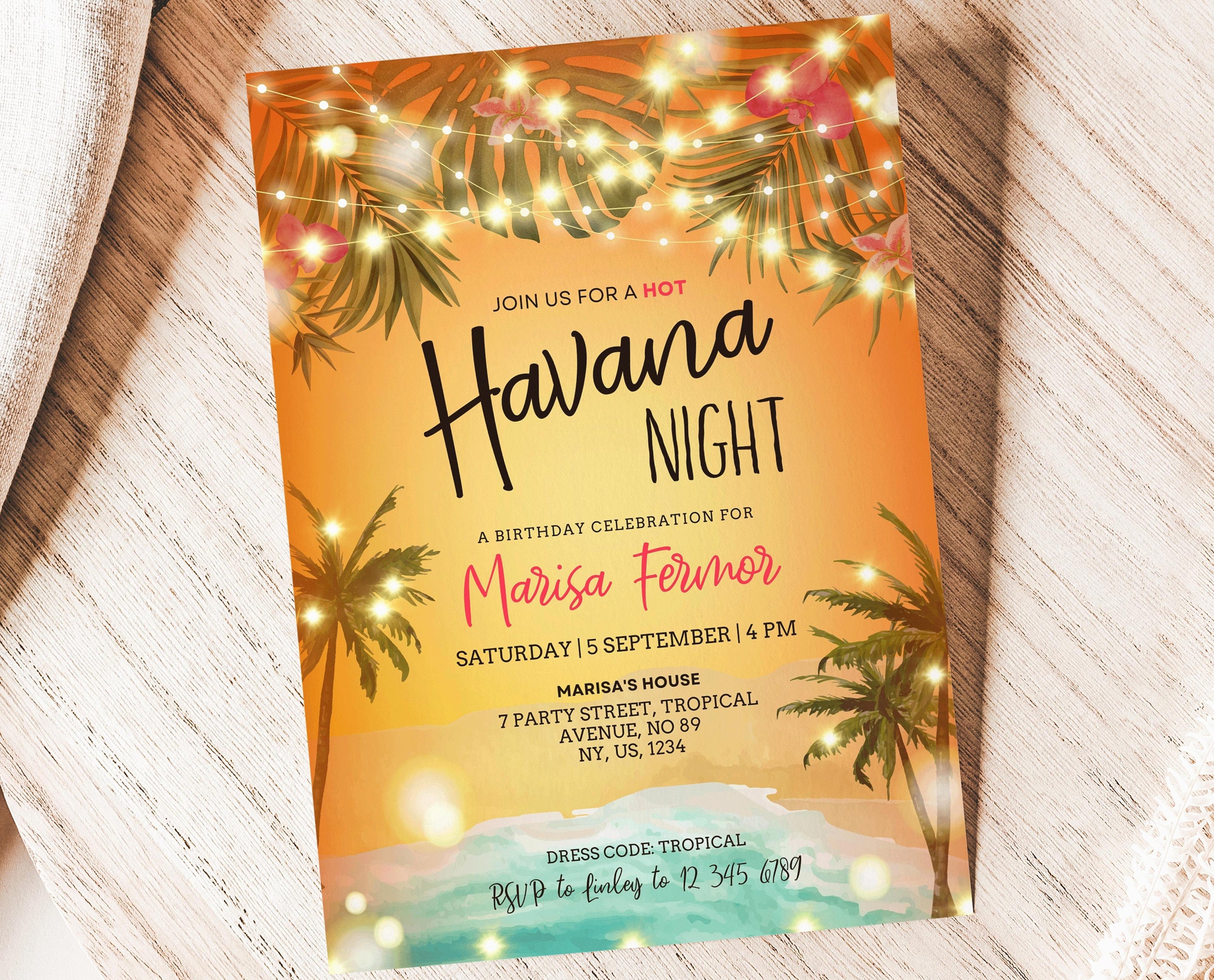 Editable Havana Beach Party Birthday Invitation Tropical Etsy