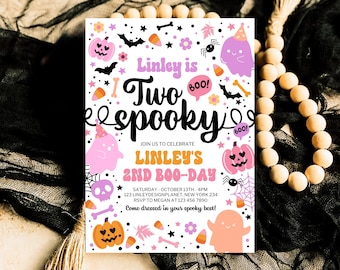 Editable Two Spooky Birthday Invitation, Halloween Second Birthday Invitation, Spooky 2nd Invitation, Halloween Invite Template, PHBP01