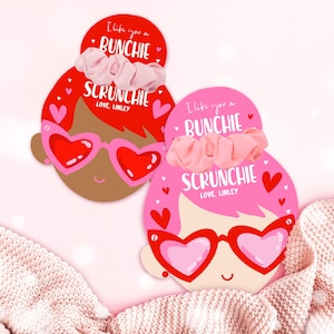 Bearbeitbares Valentinstag Srunchie Tag, Scrunchie Etiketten, Valentinstagskarten im Klassenzimmer, Scrunchie Favor Tag, Valentinstagskarte, Valentinstag Haargeschenk