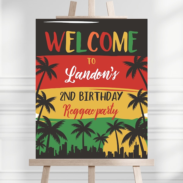 Editable Reggae Birthday Welcome Sign, Reggae 1st Birthday Party Invite, Jamaican Theme Birthday Sign, Reggae party Welcome Sign template