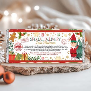 Editable Christmas Elf Bar Wrapper Template, Christmas Chocolate Wrapper Template, Christmas Chocolate Gift Printable