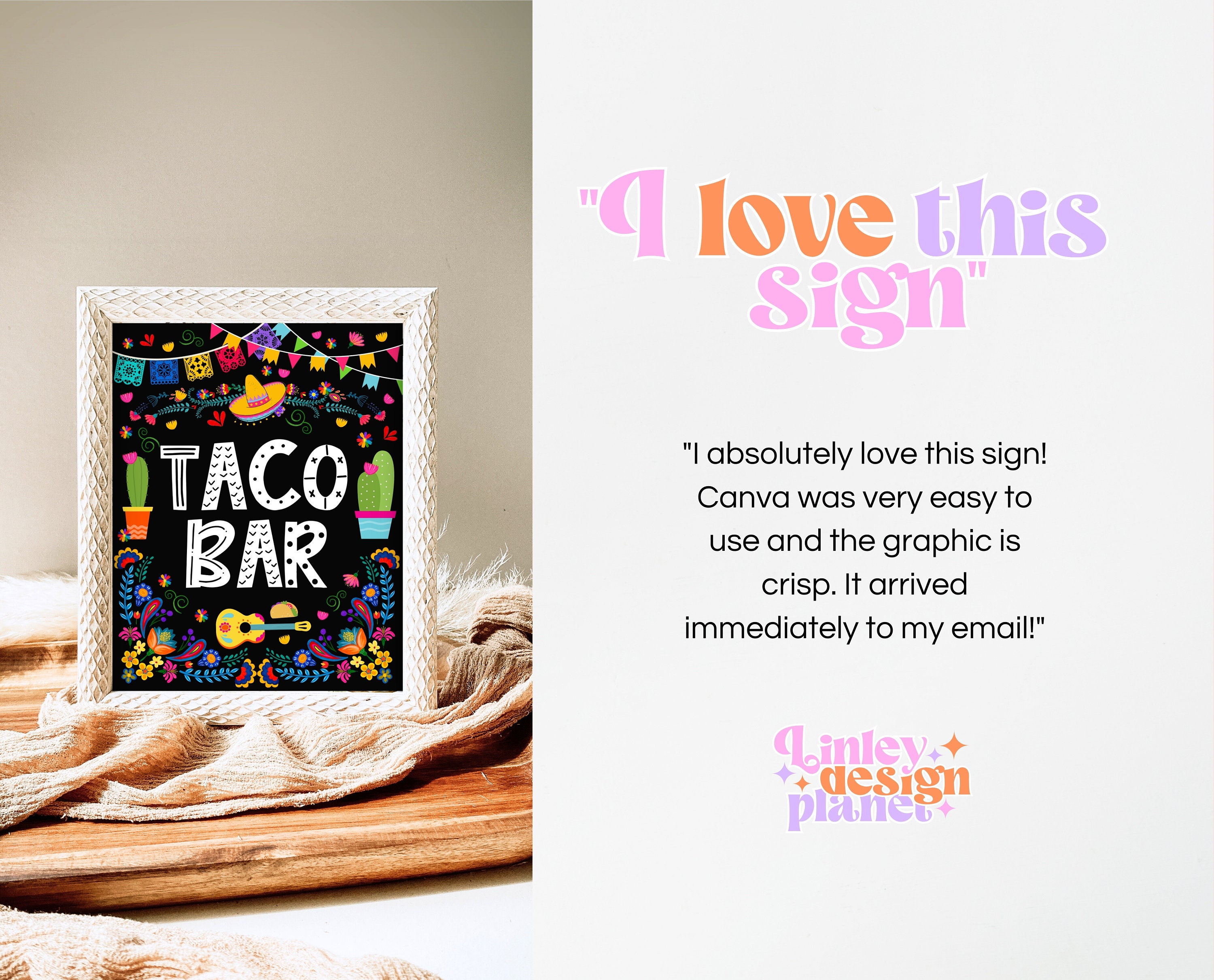 Taco Bar Sign Fiesta Birthday, Mexican Theme Party Signs, Cactus ...