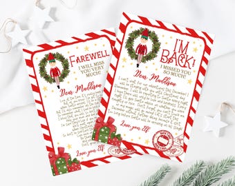 Conjunto de cartas de llegada y despedida de 2 elfos editables, combinación de letras de elfos hermanos, actividades de elfos, carta de bienvenida de elfos, plantilla imprimible, CEC02